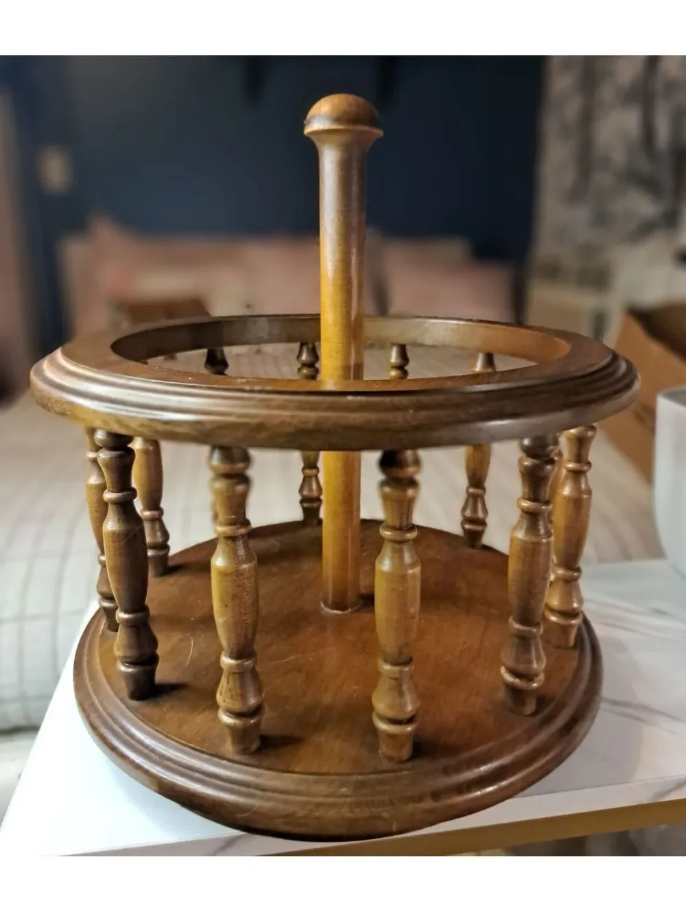Vintage Solid Maple Tabletop Wooden Spindle Revolving Lazy Susan/Condiment Caddy